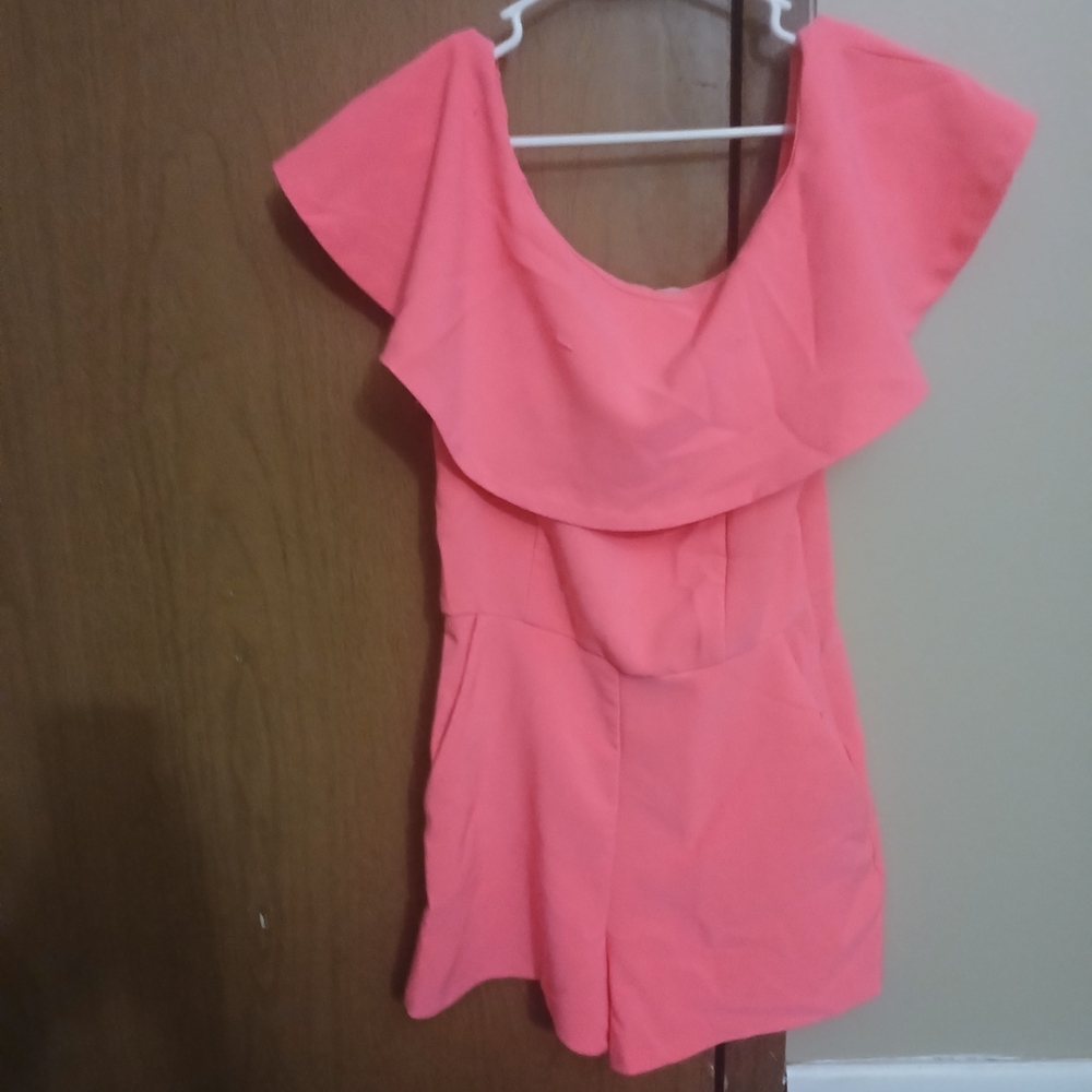 love...ady Coral Ruffle Jumpsuit